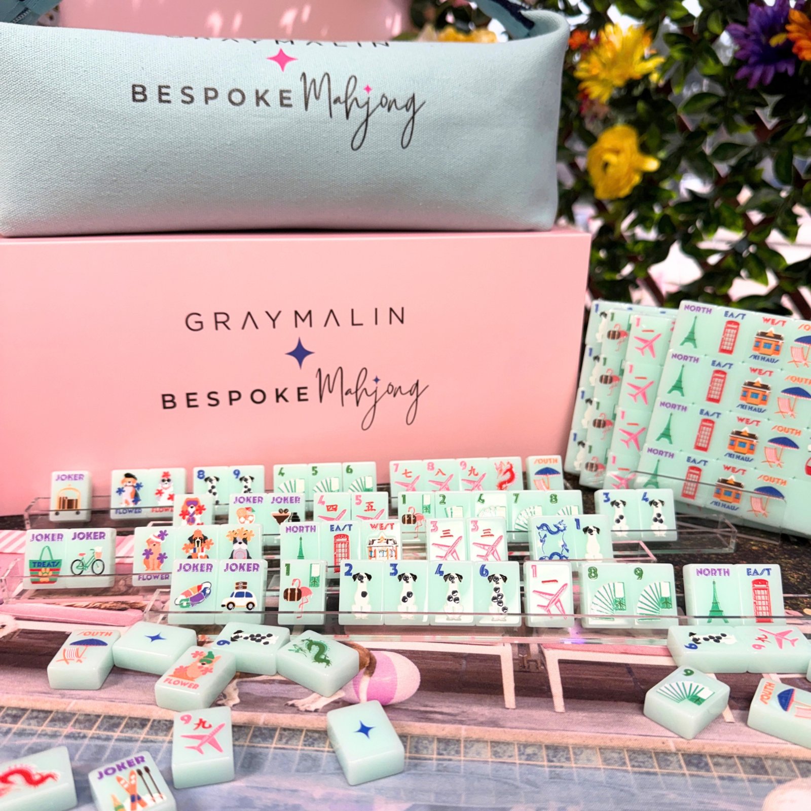 Bespoke x Gray Malin Getaway Dogs travel mahjong tiles kit