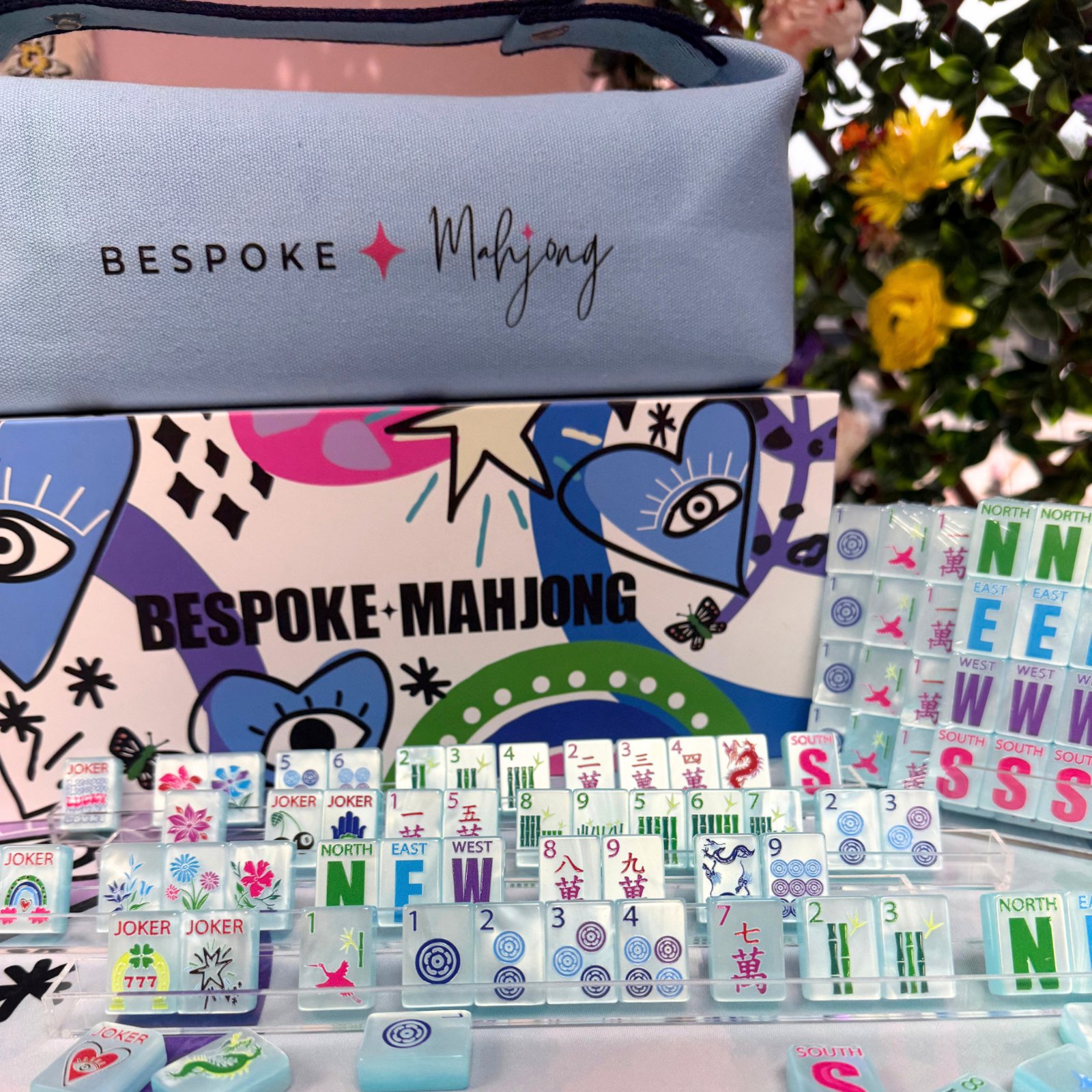 Bespoke Lucky Charms Hamptons Pearl Blue travel mahjong tiles kit