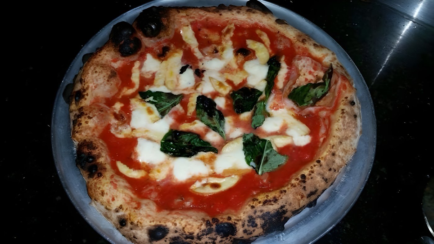 Brick oven Margherita pizza at Fat Clemenza's in Miramar Beach